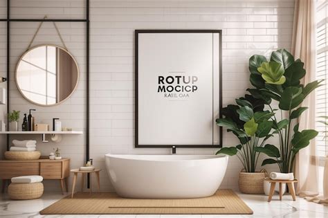 Premium Photo Poster Frame Mockup On Bathroom Interior