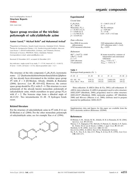 Pdf Space Group Revsion Of The Triclinic Polymorph Of Salicyl