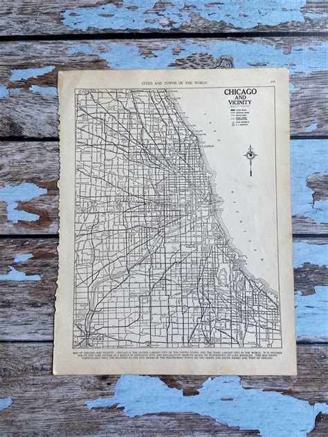 Antique Map Of Chicago Chicago City Map 1937 Historical Etsy