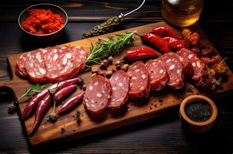 Premium Ai Image Top View Of Spanish Sausages Sliced Salami Fuet And