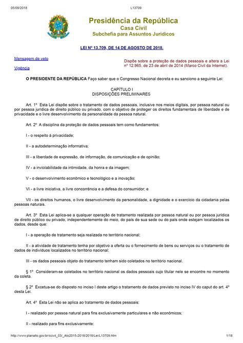 Lei 13 709 2018 Lei Geral De Proteção De Dados Pessoais Fórum Ibgp