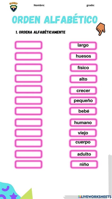 Orden alfabético online pdf worksheet Orden alfabetico Practicas del