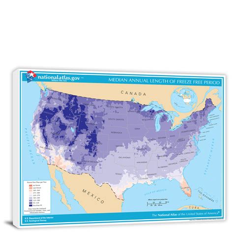 Usa Mean Annual Length Of Freeze Free Period Map 2022 Canvas Wrap