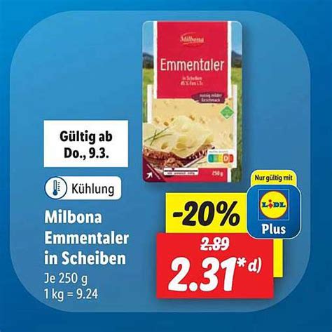 Milbona Emmentaler In Scheiben Angebot Bei Lidl 1Prospekte De