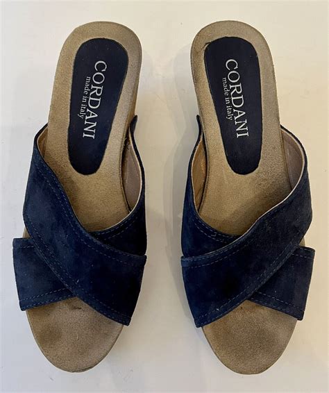 Cordani Italy Womens Blue Leather Wedge Sandals Sz 38 75 Ebay