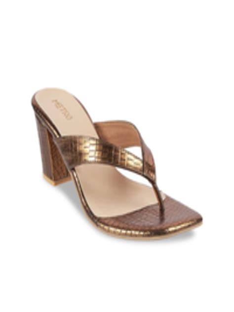 Buy Metro Gold Toned Textured Synthetic Block Sandals Heels For Women 17944622 Myntra