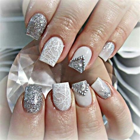 White And Silver Acrylic Nails Nails Pinterest