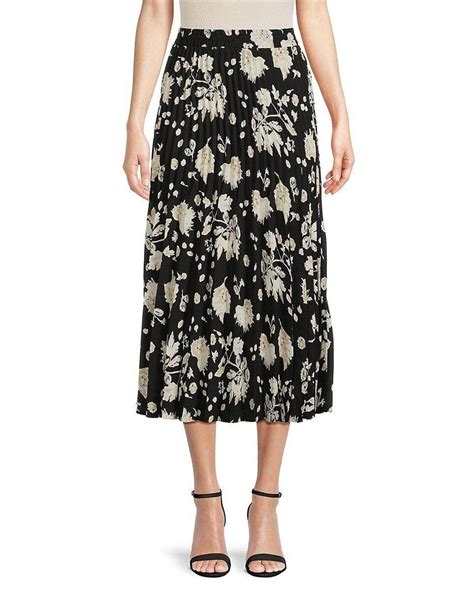 Max Studio Print Accordion Pleated Midi Skirt In Black Lyst