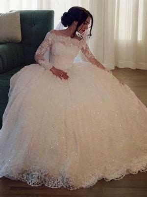 Ball Gown Gorgeous Bateau Long Sleeves Floor Length Lace Wedding Dress