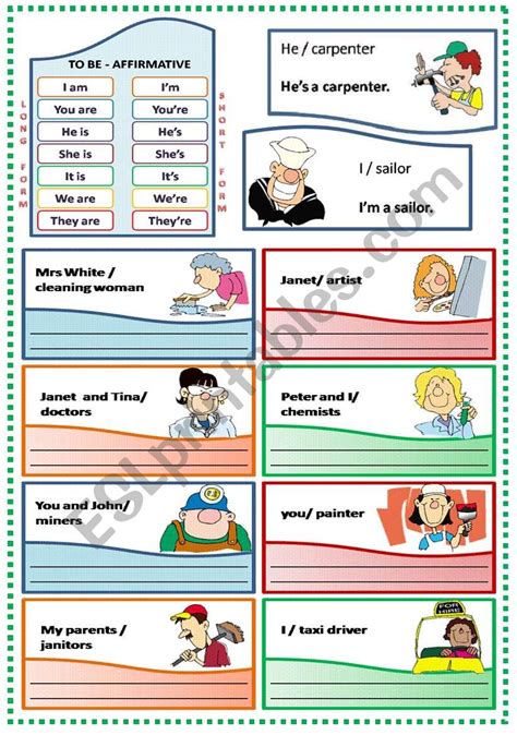 Verb To Be Affirmative Form Esl Worksheet By Evelinamaria