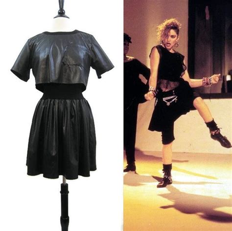 Vintage 80s Dress Crop Top Mini Skirt Black Wet Look Madonna M Crop Top Dress Vintage Dress