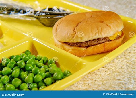 School Lunch Tray Cheeseburger Stock Photo - Image of meal, fork: 130620464