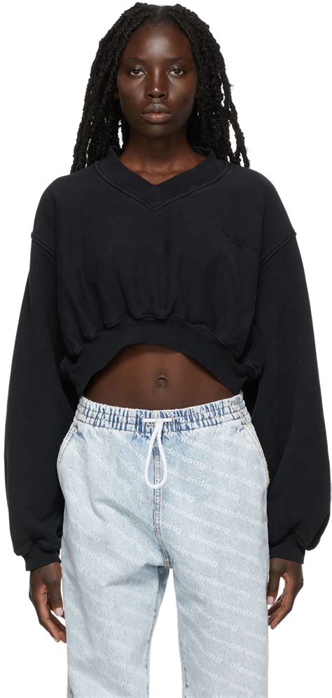 Alexander Wang Black Cropped V Neck Sweater SSENSE