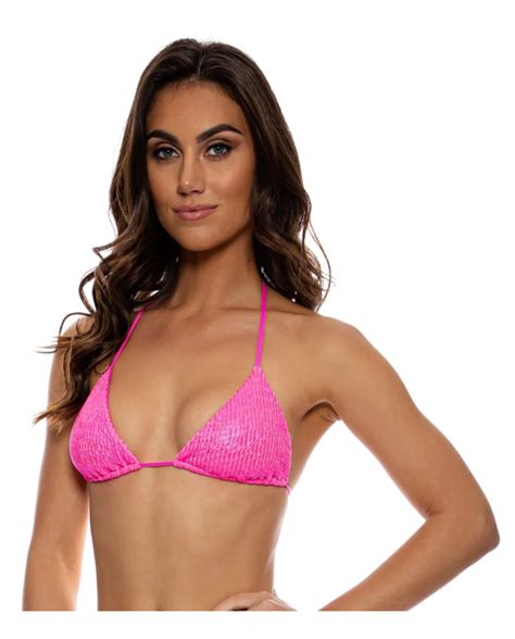 Bikini Tops Top Wavy Ruched Bella Metallic Hot Pink Brand Luli Fama