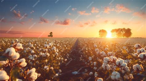 Premium Photo | Golden hour over a sprawling cotton plantation