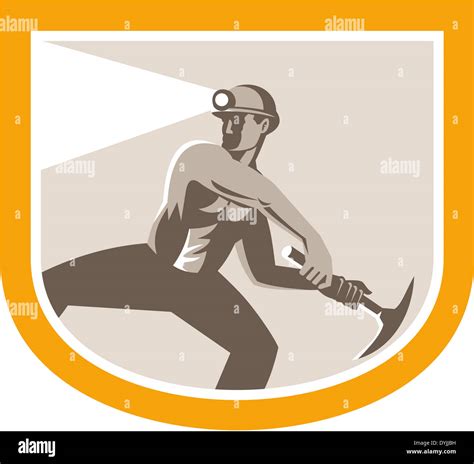 Illustration Of A Coal Miner Wearing Hardhat With Pick Axe Facing Front