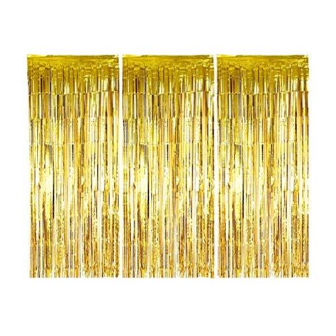 Eoonfirst 3 Pack Gold Metallic Tinsel Foil Fringe Curtain