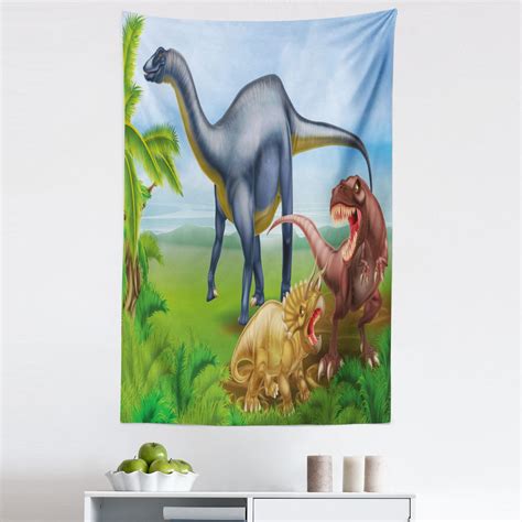 Dinosaur Tapestry Different Types Of Dinosaurs Natural Jungle Environment T Rex Triceratops