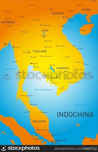 Vector detailed map of Indochina countries — Stockphotos.com