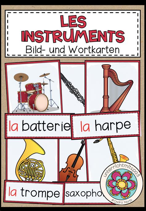 LES INSTRUMENTS Musikinstrumente Bild und Wortkarten FRANZÖSISCH