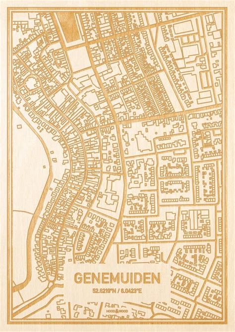 Kaart Genemuiden Gegraveerde Stadskaart Hood Wood Hout A4 Bol