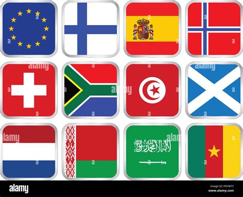 National Flags Square Icon Set Vector Illustration Stock Vector Image