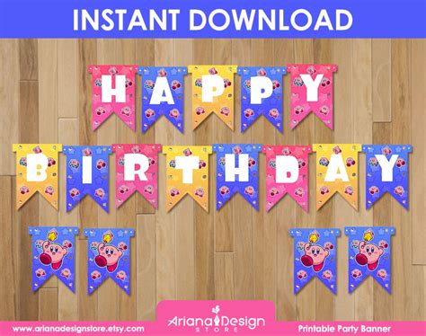 Kirby Printable Birthday Banner Kirby Party Banner Kirby Printable ...