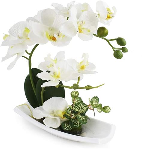 White Orchid Artificial Flowers Fake Indoor Faux Arrangements With