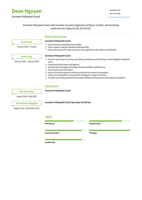 Assistant Volleyball Coach Resume Examples and Templates