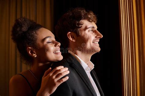 Cheerful African American Woman Hugging Shoulders Stock Image Image