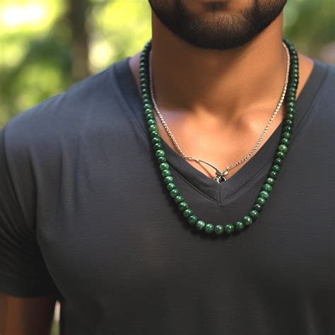 Dark Green Jade Necklace Men S Necklace Beaded Necklace Men Nephrite