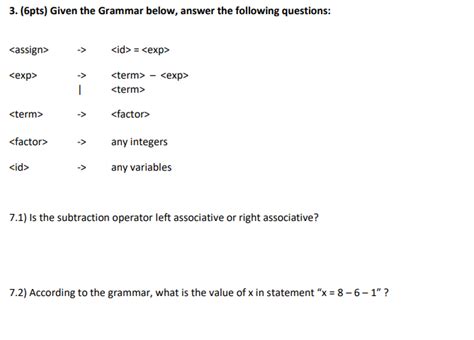 Solved 3 6pts Given The Grammar Below Answer The Chegg