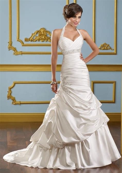 Halter Chapel Train Trumpet Satin Wedding Dress Wd Weddbook