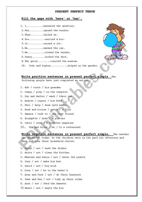 Present Perfect Tense Worksheet Free Printable