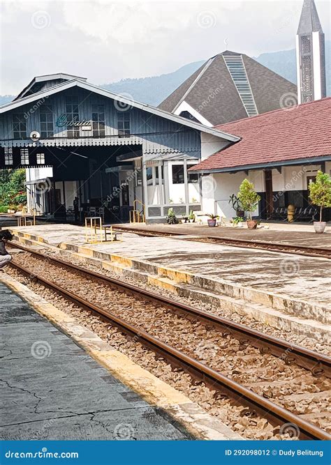 train transit  cibatu station indonesia editorial photography