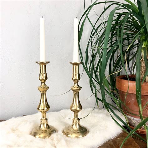 Beautiful Vintage Pair Of Tall Brass Candlesticks Set Of 2 Traditional Brass Candle Holders