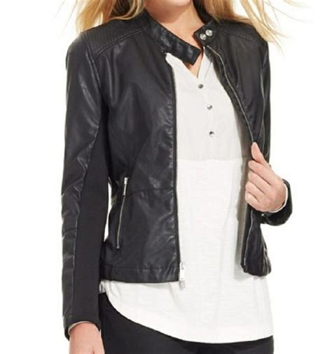 Calvin Klein Faux Leather Jacket Womens Rockstar Jacket