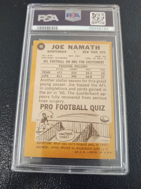 Topps Joe Namath Psa Graded Football Card Nfl New York Jets