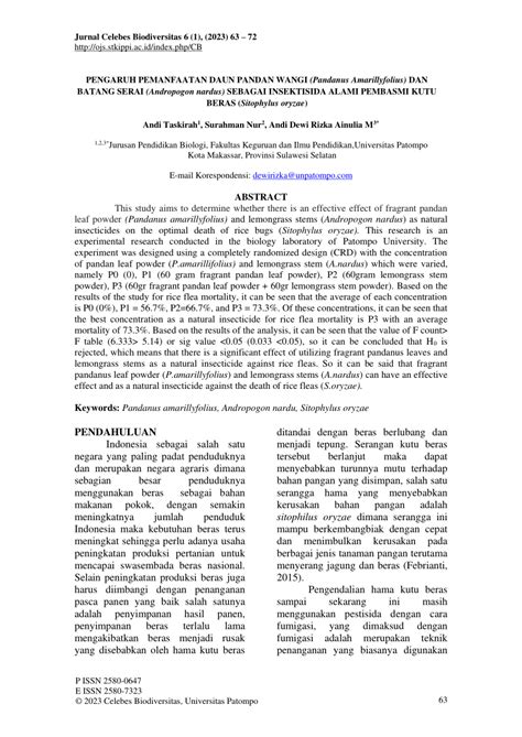 PDF PENGARUH PEMANFAATAN DAUN PANDAN WANGI Pandanus Amarillyfolius