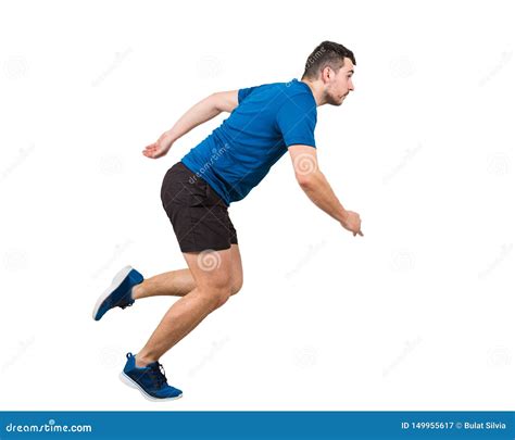 Full Length Of Determined Caucasian Man Athlete Fast Speed Running