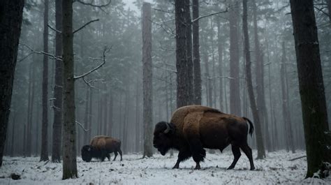 Vista De Un Majestuoso Bisonte En Su H Bitat Natural Durante Un D A De