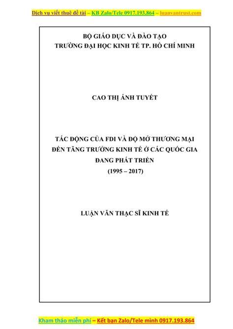 Tác Động Của FDI Và Độ Mở Thương Mại Đến Tăng Trưởng Kinh Tế Ở Các Quốc