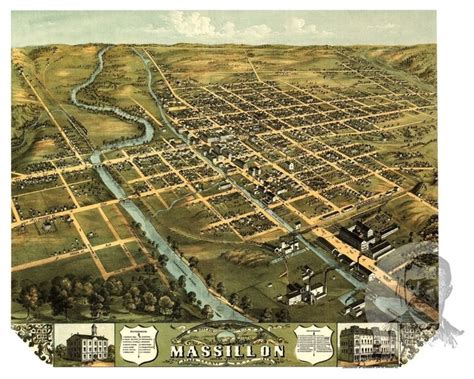 Old Map Of Massillon Ohio 1870 Vintage Map Art Print 18 X24 Contemporary Prints And