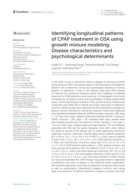 Pdf Identifying Longitudinal Patterns Of Cpap Treatment In Osa Using