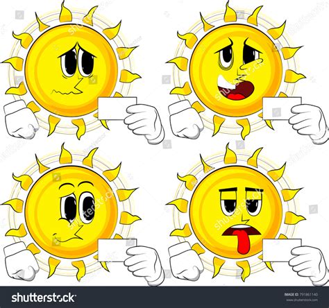 Cartoon Sun Holding Blank White Card Mockup Royalty Free Stock Vector 791861140