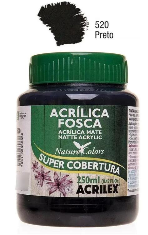 Tinta Acrílica Fosca Preto 250ml 520 ACRILEX Tinta Acrílica