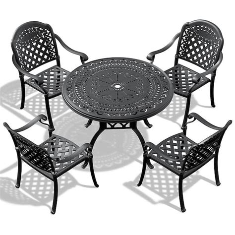 Btmway 5 Piece Cast Aluminum Patio Furniture Conversation Set Outdoor Dining Set With Random