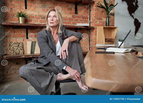 Barefoot Businesswoman In Office Stock Image Image Of Confidence