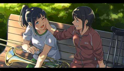 Safebooru 2girls Bench Black Hair Blue Eyes Blush Clenched Teeth