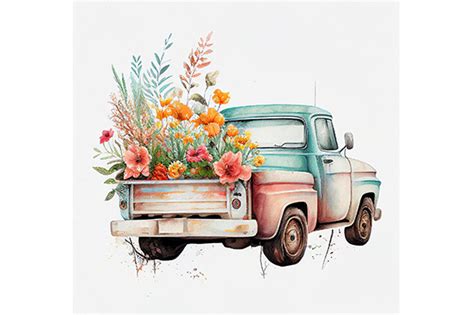 Vintage Truck Watercolor Png Clipart Graphic By Wangtemplates · Creative Fabrica